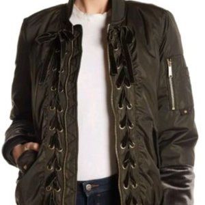 SAM EDELMAN Lace Up Velour Bomber Jacket